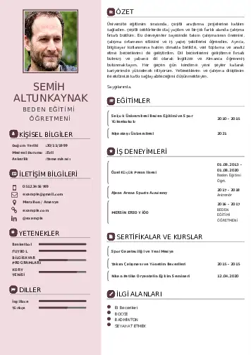 Beden Eğitimi Öğretmeni CV Örnekleri cv indir